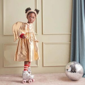NWT meri meri girls 5-6 Gold Metallic Angel Dress with Ruffle metallic kids